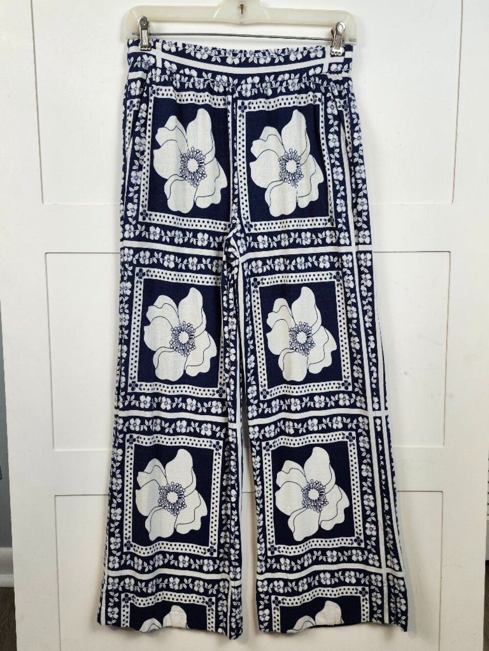 Draper James RSVP Linen Blend Wide Leg Pants Tropical Print Size XS
